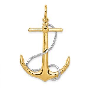 14k Two Tone Gold Large 3D Anchor with Entwined Rope Pendant